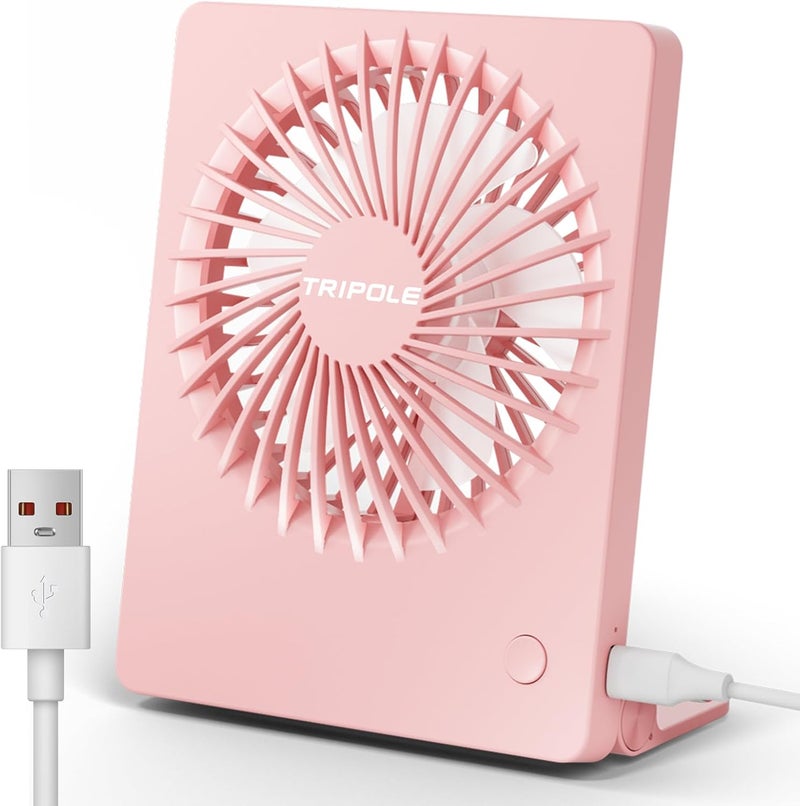 TriPole Mini Desk Fan USB Powered Portable Fan Small Personal Fan 3 Speeds Strong Airflow Table Fan for Travel Home Office Bedroom Desktop, 3.3ft Cable (No Battery, Pink) - Image 1